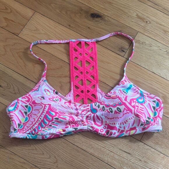 Aerie EUC pink/blue/yellow patterned bikini top Size large - Picture 1 of 5